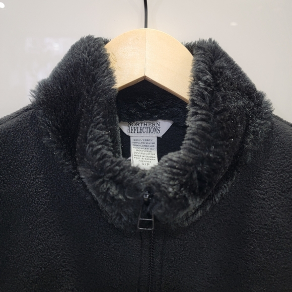 Vintage Northern Reflections Fleece Vest Black Faux Fur Trim Cozy Warm Women’s S - Picture 7 of 17
